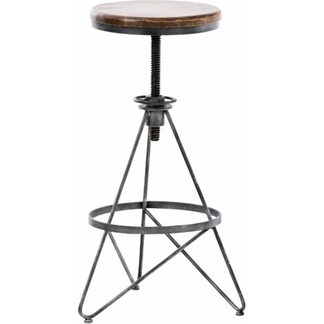Tabouret industriel Karla en bois et métal argenté (1/5)