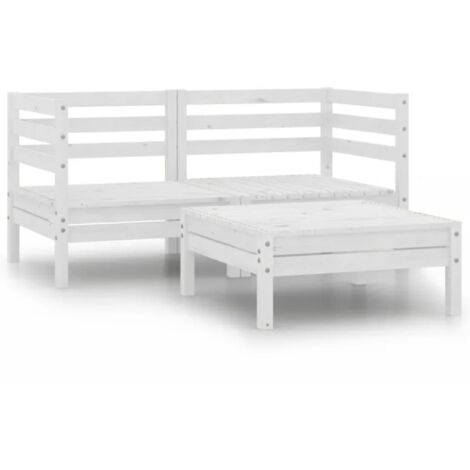 vidaXL 3 Piece Garden Lounge Set Solid Wood Pine White (1/7)