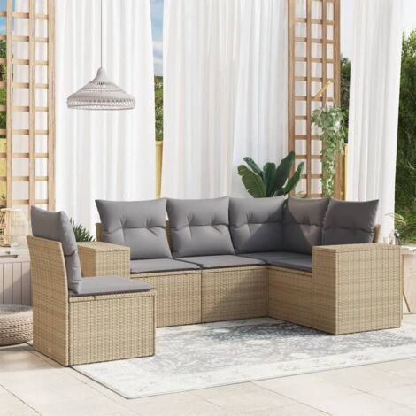 vidaXL 5 Piece Garden Sofa Set with Cushions Beige Poly Rattan (1/3)