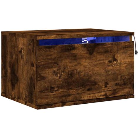 vidaXL Wall-mounted Bedside Cabinet with LED Lights Smoked Oak