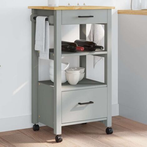vidaXL MONZA chariot de cuisine bois massif gris 48x40x90 cm (1/5)