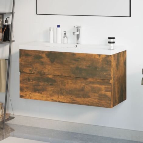 vidaXL Sink Cabinet with Built-in Basin Smoked Oak Engineered Wood (1/5)