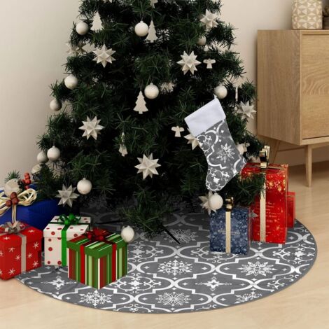 Jupe de sapin de Noël de luxe avec chaussette Gris 90 cm Tissu vidaXL