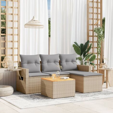 vidaXL 5 Piece Garden Sofa Set with Cushions Beige Poly Rattan (1/5)