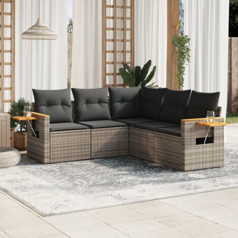 vidaXL 5 Piece Garden Sofa Set with Cushions Grey Poly Rattan (1/3)