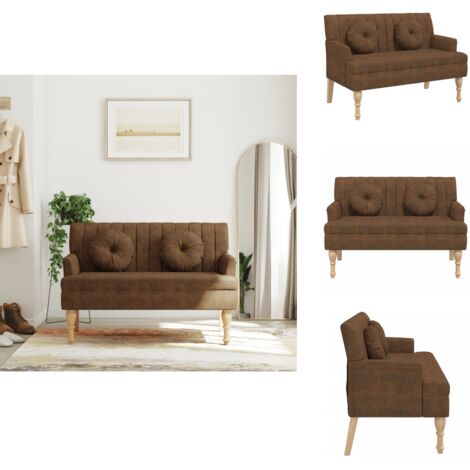 vidaXL Bench with Cushions Brown 113x64,5x75,5 cm Faux Suede Leather