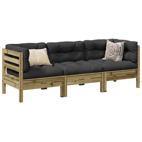vidaXL 3 Piece Garden Sofa Set with Cushions Impregnated Wood Pine (1/5)
