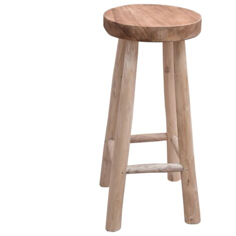 Vidaxl – Tabouret de bar en teck massif – Hauteur d'assise 75cm – Design incurvé – Unique avec grains de bois variés – Pour restaurants et salons (1/8)