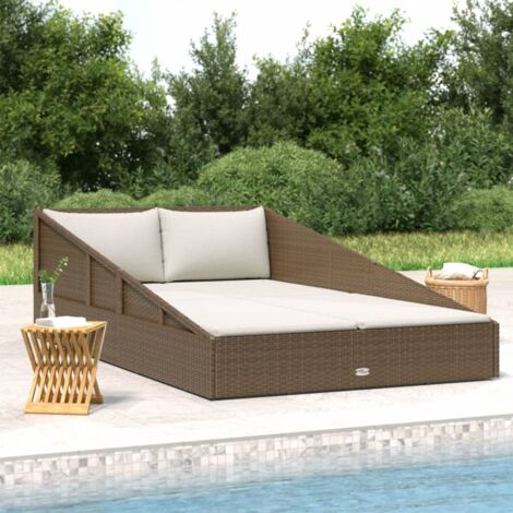 Vidaxl – Lit de jardin marron 110x200 cm – Résine tressée résistante aux intempéries – Cadre en acier stable – 4 coussins amovibles (1/5)