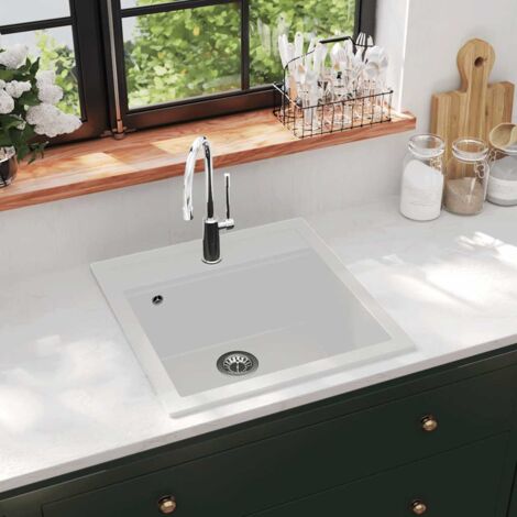 vidaXL Granite Kitchen Sink Single Basin White (1/8)