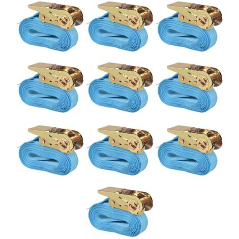 Sangle d’arrimage à cliquet 10 pcs 0,8 tonne 4 m x 25 mm Bleu vidaXL