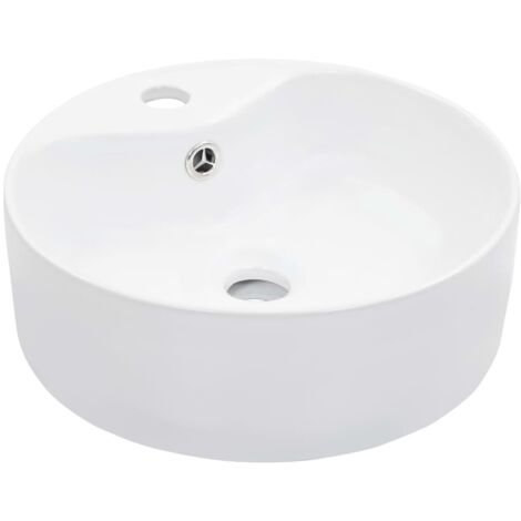Vidaxl – Vasque à poser céramique blanche 36x13 cm – Avec trop-plein et trou de robinet – Installation au-dessus du comptoir
