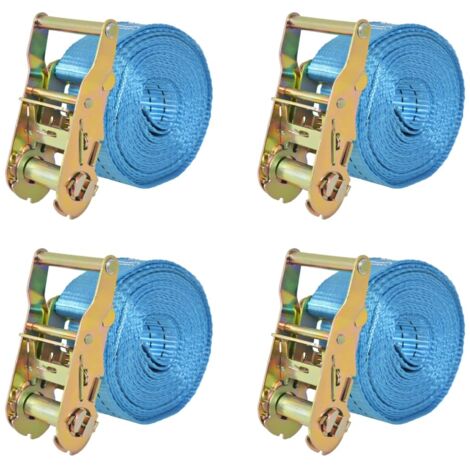 Vidaxl – Sangle d’arrimage à cliquet 4 pcs 2 tonnes 6 m x 38 mm – Polyester bleu – Conforme EN-12195-2 pour transport sécurisé