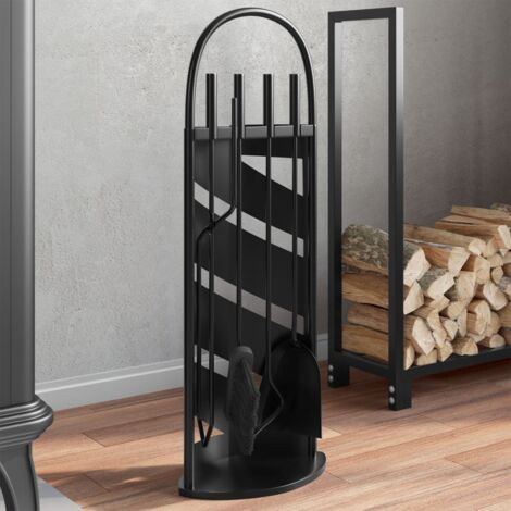 Vidaxl – Serviteur de cheminée 5 pièces en acier – Dimensions 23x15x66 cm – Grille, crochet, pince, balai et pelle inclus – Finition durable (1/5)