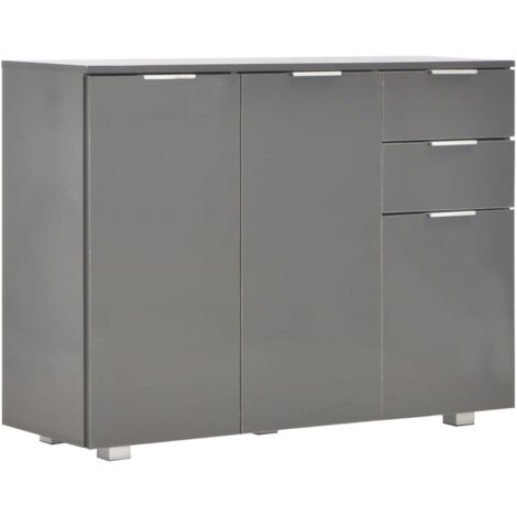 Vidaxl – Buffet gris brillant 107x35x80,5 cm – Bois d'ingénierie – 2 tiroirs et 3 portes – Capacité de charge 60 kg