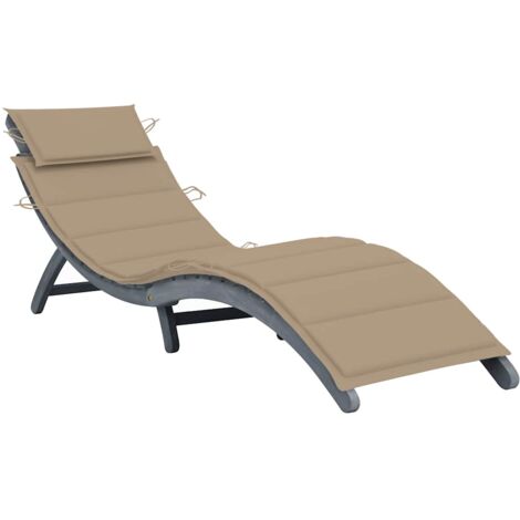Chaise longue avec coussin Gris Bois d'acacia solide vidaXL (1/5)
