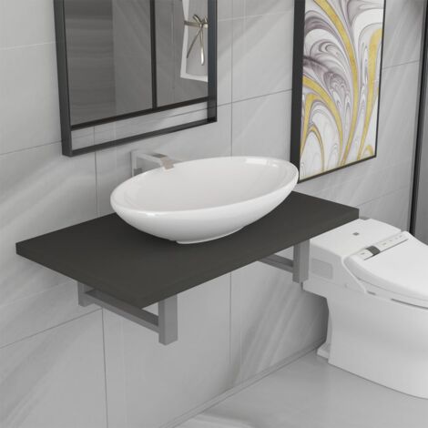 vidaXL Two Piece Bathroom Furniture Set Ceramic Grey (283806+140674) (1/5)