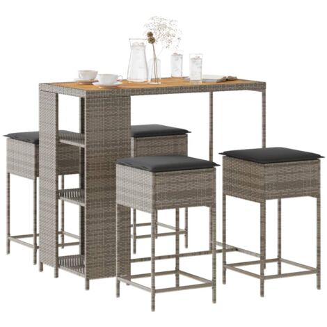 Ensemble de bar de jardin 5 pcs avec coussins gris poly rotin vidaXL