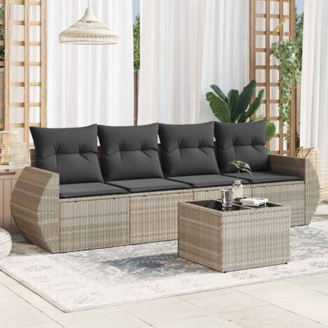 vidaXL Salon de jardin 5 pcs avec coussins gris clair résine tressée (1/3)