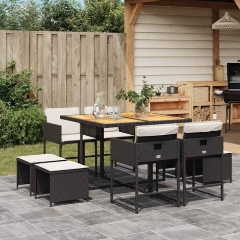 vidaXL Ensemble à manger de jardin 9pcs coussins noir résine tressée (1/5)