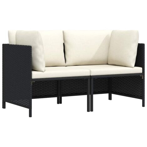 vidaXL Canapé de jardin à 2 places avec coussins Noir Résine tressée (1/5)