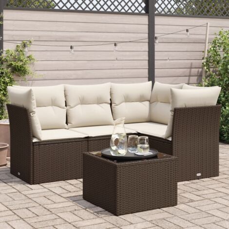 vidaXL 5 Piece Garden Sofa Set with Cushions Brown Poly Rattan (1/3)