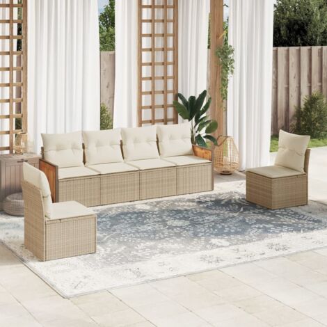 vidaXL 6 Piece Garden Sofa Set with Cushions Beige Poly Rattan (1/5)