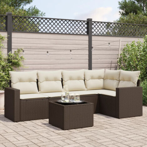 vidaXL 6 Piece Garden Sofa Set with Cushions Brown Poly Rattan (1/4)