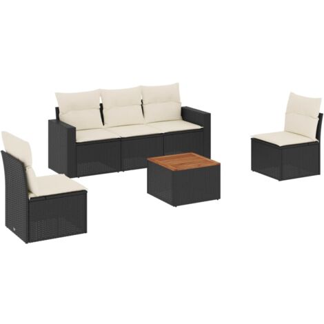 vidaXL 6 Piece Garden Sofa Set with Cushions Black Poly Rattan (1/5)