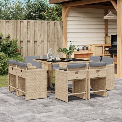 vidaXL 9 Piece Garden Dining Set with Cushions Mix Beige Poly Rattan (1/5)