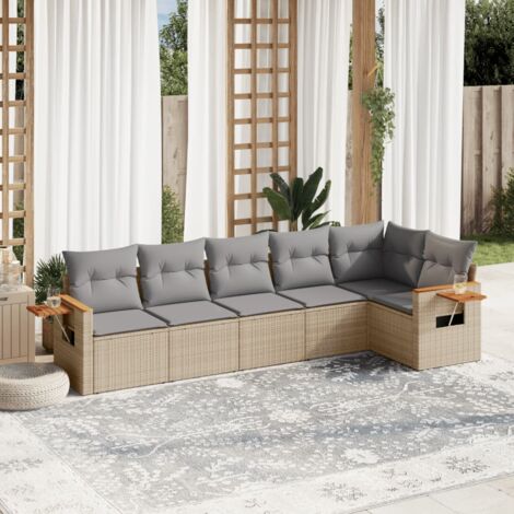vidaXL 6 Piece Garden Sofa Set with Cushions Beige Poly Rattan (1/5)