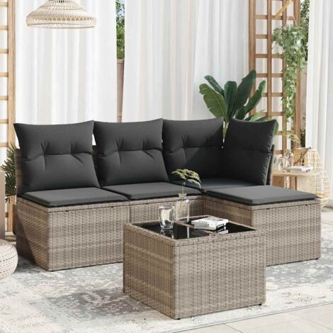 vidaXL Salon de jardin 5 pcs avec coussins gris clair résine tressée (1/3)