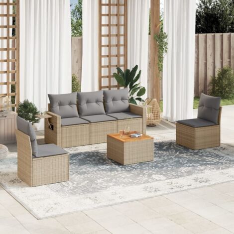 vidaXL 6 Piece Garden Sofa Set with Cushions Mix Beige Poly Rattan (1/3)
