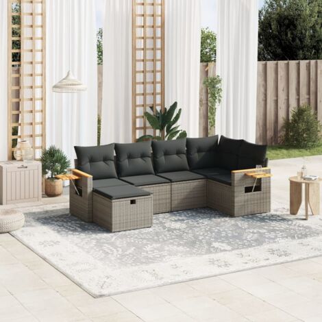 VidaXL Salon De Jardin 5 Pcs Avec Coussins Gris Résine Tressée, Ensemble De Canapés D'extérieur, Canapé D'angle De Jardin, 3308370 - Jardin