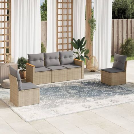 vidaXL 5 Piece Garden Sofa Set with Cushions Mix Beige Poly Rattan (1/5)