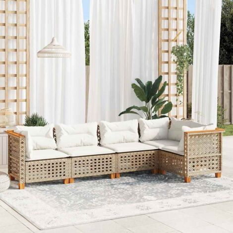 vidaXL 5 Piece Garden Sofa Set with Cushions Beige Poly Rattan (1/5)