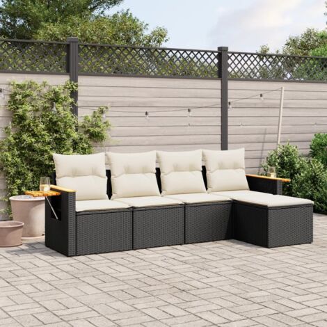 vidaXL 5 Piece Garden Sofa Set with Cushions Black Poly Rattan (1/3)