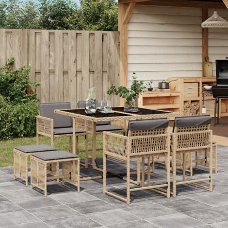 vidaXL 9 Piece Garden Dining Set with Cushions Mix Beige Poly Rattan (1/5)