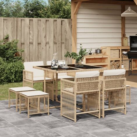 vidaXL 9 Piece Garden Dining Set with Cushions Beige Poly Rattan (1/5)