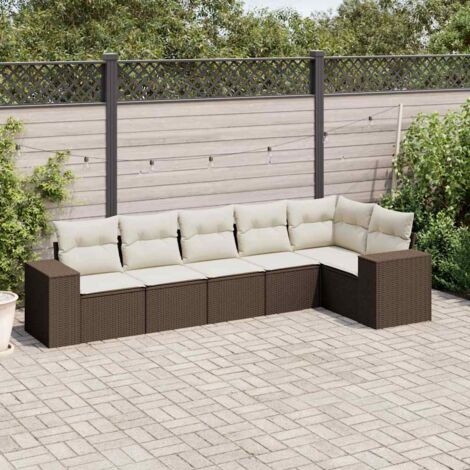 vidaXL 6 Piece Garden Sofa Set with Cushions Brown Poly Rattan (1/5)