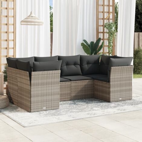vidaXL 6 Piece Garden Sofa Set with Cushions Light Grey Poly Rattan (1/3)