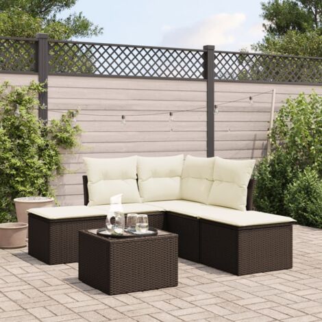 vidaXL 6 Piece Garden Sofa Set with Cushions Brown Poly Rattan (1/3)