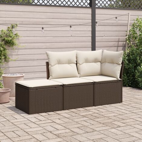 vidaXL 3 Piece Garden Sofa Set with Cushions Brown Poly Rattan (1/3)