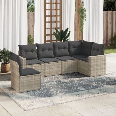 vidaXL 6 Piece Garden Sofa Set with Cushions Light Grey Poly Rattan (1/3)