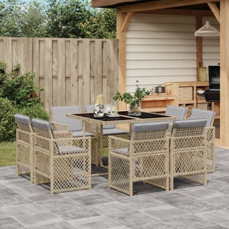 vidaXL Ensemble à manger de jardin et coussins 9 pcs mélange beige
