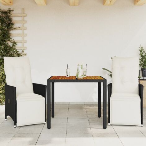 vidaXL 3 Piece Bistro Set with Cushions Black Poly Rattan (1/5)