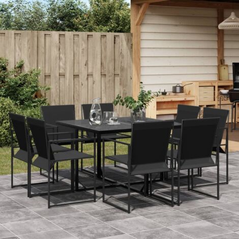 Vidaxl – Ensemble table et chaises de jardin 9 pcs – Acier enduit de poudre et verre trempé – Résistant aux UV – Pour 8 personnes