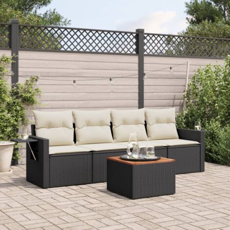 vidaXL 5 Piece Garden Sofa Set with Cushions Black Poly Rattan (1/3)