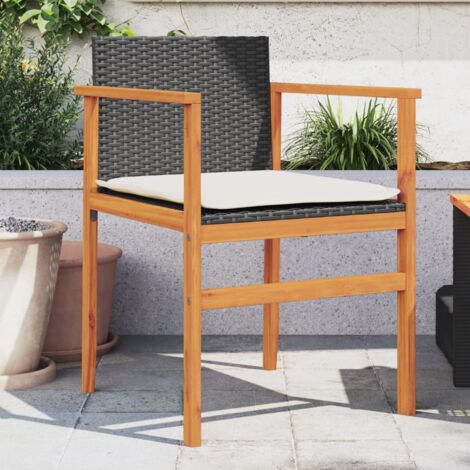 vidaXL Garden Chairs with Cushions 2 pcs Black Poly Rattan&Solid Wood (1/5)
