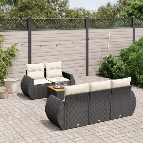 vidaXL 6 Piece Garden Sofa Set with Cushions Black Poly Rattan (1/3)